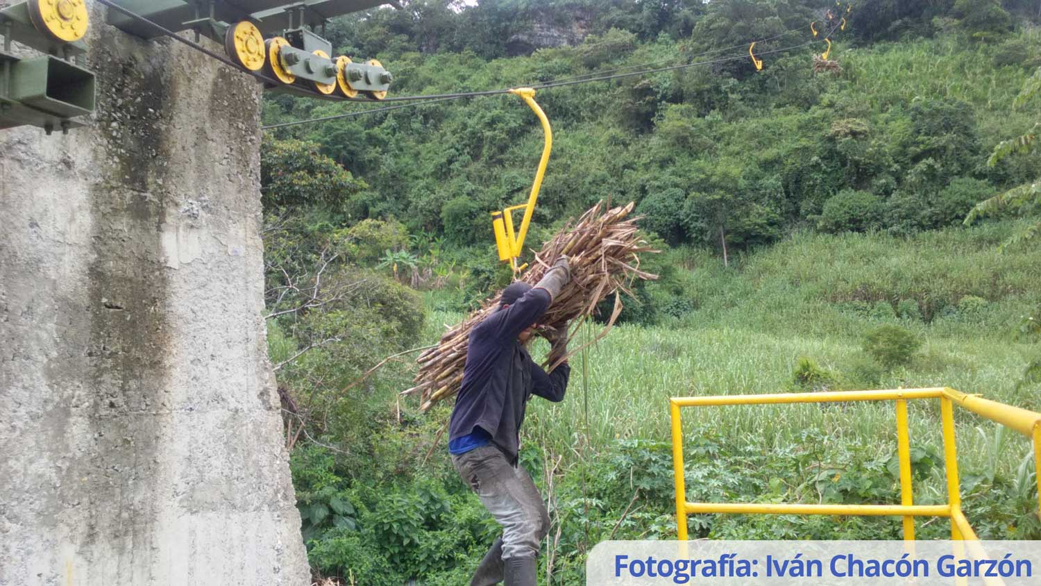 Sistema de transporte por cable de gravedad o autopropulsado para caña panelera